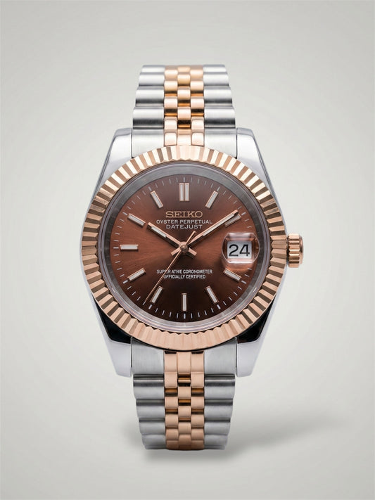 Brown-Chocolate-twotone-rosegold-Datejust-Seikojust-Seikomod-sverige
