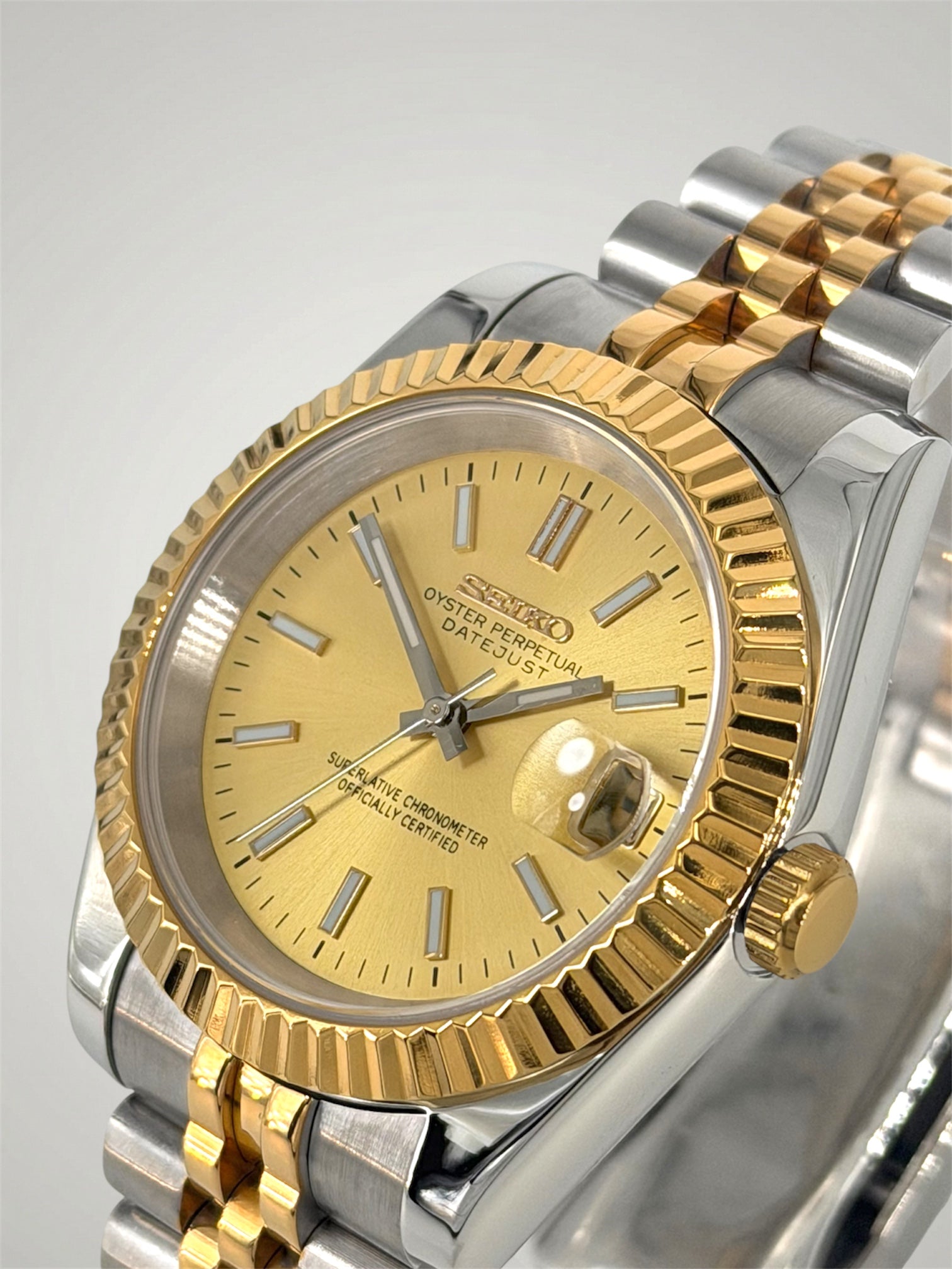 Champagne-twotone-gold-Datejust-Seikojust-Seikomod-sverige-gold-jubilee