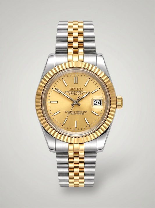 Champagne-twotone-gold-Datejust-Seikojust-Seikomod-sverige-gold
