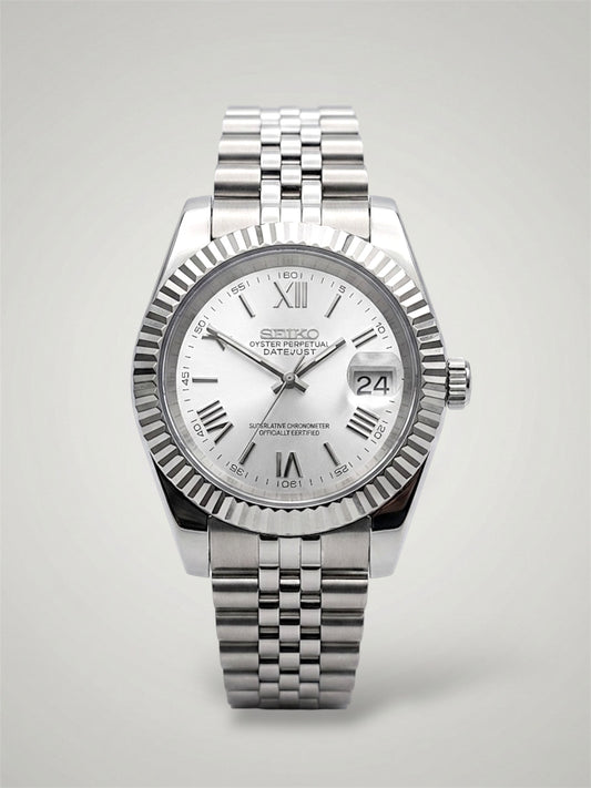 White-silver-roman-Datejust-Seikojust-Seikomod-sverige
