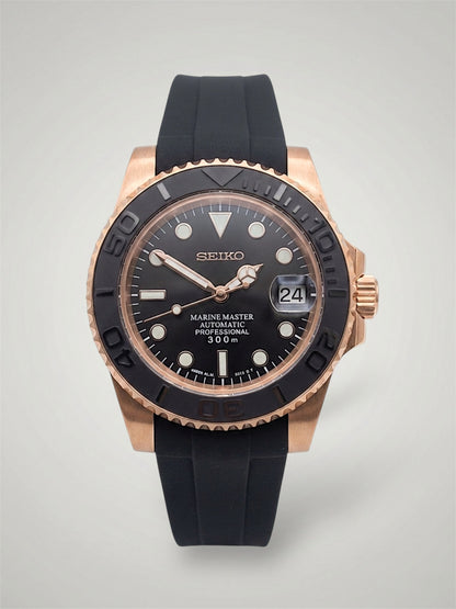 Yacht-master-rosegold-oysterflex-rubber-strap-Seikomod-sverige
